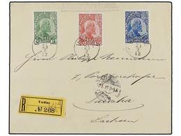 LIECHTENSTEIN. Mi.1/3x. 1912. VADUZ To SACHEN. Complete Set. Arrival Cds. On Back. - Altri & Non Classificati