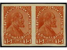 * LIECHTENSTEIN. Mi.7U (2). 1917. 15 He. Orange-red. IMPERFORATE Pair. - Altri & Non Classificati