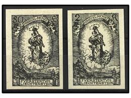 (*) LIECHTENSTEIN. Mi.41, 42 PK. 1921. 80 He. And 2 Kr. Black. Imperforate PROOFS. - Autres & Non Classés