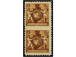 ** LIECHTENSTEIN. Mi.51AUMW. 1921. 13 Rp. Red-brown, Perf. 9 1/2. Vertical Pair IMPERFORATE IN THE MIDDLE. Never Hinged. - Otros & Sin Clasificación