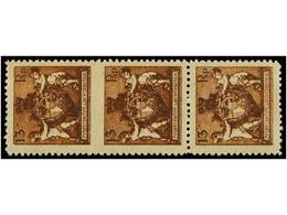 **/* LIECHTENSTEIN. Mi.51BUMS. 1921. 13 Rp. Red-brown, Perf. 12 1/2. Vertical Trio IMPERFORATE IN THE MIDDLE. RARE And N - Altri & Non Classificati