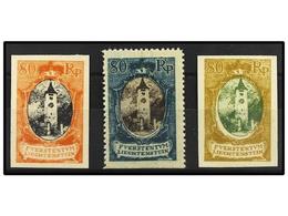 (*) LIECHTENSTEIN. Mi.59 (3) PK. 1921. 80 Rp. Three Perforated And Imperforate PROOFS. Different Colours. - Autres & Non Classés