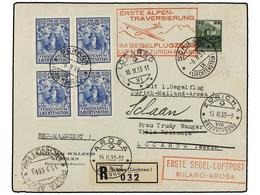 LIECHTENSTEIN. Mi.118 (4), 120. 1933. SCHAAN To LOCARNO. 30 Rp. Blue (4) And 90 Rp. Green. FIRST FLIGHT ZURICH-MILANO An - Autres & Non Classés