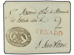 MEXICO. (1833). ENVUELTA Con Acuse De Recepcion, Al Dorso Circulada De VENADO A S. LUIS POTOSI. Marca Lineal VENADO Y Ma - Autres & Non Classés