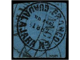 ° MEXICO. Sc.3. 1867. PROVISIONAL DE GUADALAJARA. 1 Real Negro S. Azul Oscuro. Mat. FRANCO / AUTLAN. MAGNIFICO Y MUY RAR - Andere & Zonder Classificatie