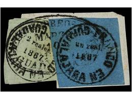 MEXICO. Sc.3,15. 1867. PROVISONAL DE GUADALAJARA. 1 Real Negro S. Azul Y 2 Reales Negro S. Verde Sobre Fragmento. MAGNIF - Autres & Non Classés