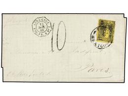 MEXICO. Sc.55. 1868. VERACRUZ A PARÍS. 50 Cents. Negro S. Amarillo. Fechador Octogonal Marítimo Francés VERA-CRUZ/PAQ. F - Andere & Zonder Classificatie