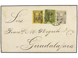 MEXICO. 1871 (22 Sept.). MORELIA A GUADALAJARA. 12 Cts. Negro S. Verde, 25 Cts. Azul S. Rosa Y 50 Cent. Negro S. Amarill - Andere & Zonder Classificatie