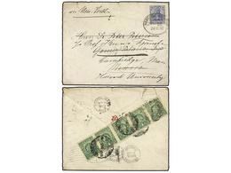 MEXICO. Sc.294 (5). 1902. ALEMANIA A MÉXICO. Circulada Con Sello Aleman De 20 Pf. Azul Reexpedida A USA Con 5 Sellos Mex - Autres & Non Classés