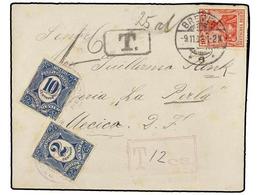 MEXICO. 1908. BREMEN (Alemania) A MÉXICO. 10 Pf. Rojo, Tasada A La Llegada Con Sellos De México De 2 Cts. Y 10 Cts. Azul - Autres & Non Classés