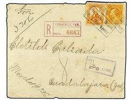 MEXICO. 1914. VERACRUZ A GUADALAJARA. 5 Ctvos. Naranja Y Sello U.S.A. De 10 Cents Amarillo. Mat. VERA CRUZ/U.S. MAIL AGE - Andere & Zonder Classificatie