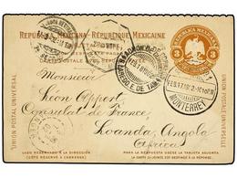 MEXICO. 1919. MONTERREY A LOANDA (Angola). Entero Postal De 3 Ctvos. Castaño, Transitos Y Llegada En Anverso. Rara Desti - Andere & Zonder Classificatie