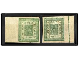 ° NEPAL. Mi.9B. 1890-98. 4 Annas Green And Yellow Green With Left And Right Sheet Margins. - Other & Unclassified