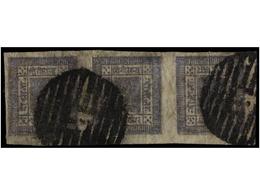 ° NEPAL. Mi.11B (3) + 11Bk. 1898-99. 2 Annas Blue Violet, Strip Of Three With Tete-beche. - Autres & Non Classés