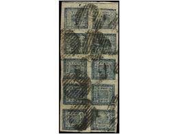 ° NEPAL. Mi.16 (10). 1897-1901. 1 Anna Blue, Setting 19. Block Of Ten With SALYAN Cancellation. Perforations In Two Stam - Otros & Sin Clasificación