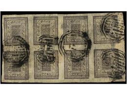 ° NEPAL. Mi.17B (8). 1898-1908. 2 Annas Grey. Block Of Eight With Postally Cancel. Thinned, Rare Multiple. - Autres & Non Classés