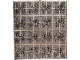 ° NEPAL. Mi.25b (12). 1927-30. 1 Anna Grey Blue, Plate II. Complete Sheet Of 64 Stamps (8x8) With Telegraphic Cancellati - Autres & Non Classés
