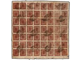 ° NEPAL. Mi.29 (56). 1922-25. 2 Annas Lilac Carmine, Setting 26. Complete Sheet Of 56 Stamps, Inverted Cliche Pos. 1, 8, - Altri & Non Classificati