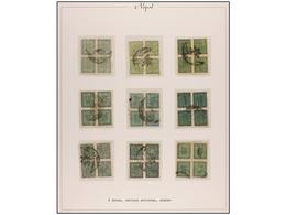 ° NEPAL. Mi.33 (48). 1917-28. 4 Annas Green. 12 Block Of Four Different Shades. A Very Nice Group. Ex. W. HELLRIGL. - Other & Unclassified