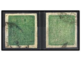 ° NEPAL. Mi.33 (2). 1917-24. 4 Annas Green HEAVILY IMPRESSED CLICHE. 2 Stamps. - Autres & Non Classés