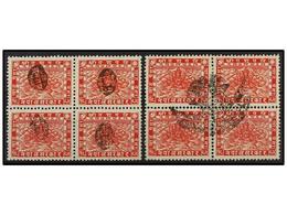 ° NEPAL. Mi.48 (8). (1935 CA.). 8 Pice Red, Two Blocks Of Four With Telegraphic Cancellations. - Autres & Non Classés