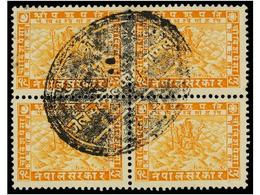 ° NEPAL. Mi.50 (4). (1935 CA.). 24 Pice Orange, Block Of Four With Telegraphic Cancellation Of JALESWAR. - Autres & Non Classés