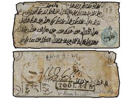 NEPAL. 1868 (5 Mar.). KATHMANDU To INDIA. 1/2 Anna Blue Indian Stamp Cancelled Duplex NEPAUL. On Back The Large Type TOO - Autres & Non Classés