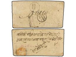 NEPAL. 1875? (Dec.). KATHMANDU To MATEHARE (India). Original Stamps Removed During The Journey. On Arrival Taxed POSTAGE - Autres & Non Classés