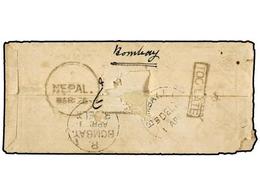 NEPAL. (1879?). KATHMANDU To BOMBAY. 1/2 Anna Indian Stamp Remouved. Small Type TOO LATE Handstamp. Faults But VERY RARE - Autres & Non Classés