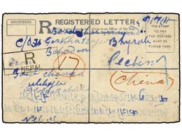 NEPAL. 1908 (Sept.). KATHMANDU To PEKIN (China). Registered Indian 2 Annas Envelope Uprated With Two Stamps (remouved). - Autres & Non Classés