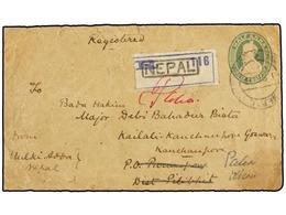 NEPAL. 1919 (Sep.). KATHMANDU To KANCHANPORE. Registered Indian 1/2 Anna Green Postal Stationery Uprated With 1a. (2) In - Autres & Non Classés