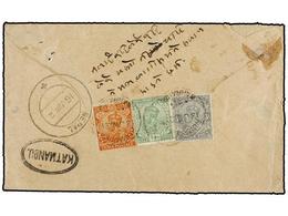 NEPAL. 1921 (13-6). RUPAIDIHA (India) To KATHMANDU. 3p., 1/2a. And 3a. With Oval KATMANDU On Arrival. - Autres & Non Classés