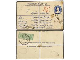 NEPAL. 1924 (1-9). KATHMANDU To INDIA. 2 Annas Registered Envelope Uprated With 1/2 Anna (2) Indian Stamps. Boxed NEPAL - Autres & Non Classés