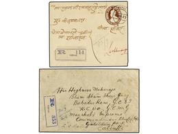 NEPAL. 1927-32. NEPAL To INDIA. Two Registered Covers Bearing Printed Registration Labels (with Nepal Widely Spaced). - Autres & Non Classés