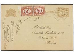 INDIA HOLANDESA. 1927. BANDOENG To ITALY. 7 1/2 Cent. Brown Postal Stationary Card, Taxed On Arrival With Italian 50 Cen - Autres & Non Classés