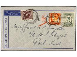 INDIA HOLANDESA. 1936. BATAVIA To PORT SAID (Egypt). 12 1/2 Cts. Orange And 50 Cts. Green, Taxed On Arrival With Egyptia - Other & Unclassified