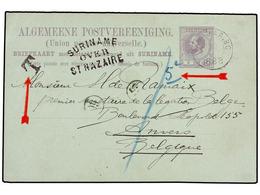 SURINAM. 1888. PARAMARIBO A BÉLGICA. Entero Postal Doble 5 Cts. + 5 Cts. Circulado A La Ida. Tasada Con 5 Cts. Y Marca S - Otros & Sin Clasificación