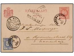 SURINAM. 1901. PARAMARIBO A HOLANDA. Entero Postal De 2 1/2 Cent. Rojo Con Franqueo Adicional De 5 Cts. Azul, Marca SURI - Otros & Sin Clasificación