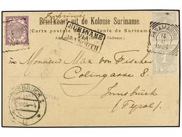 SURINAM. 1904. PARAMARIBO A AUSTRIA. Tarjeta Postal Con Franqueo De 1/2 Cts. Lila Y 1 Cto. Gris (2) Marca SURINAME/VIA/P - Otros & Sin Clasificación