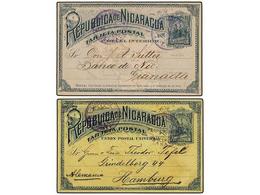 NICARAGUA. 1891. Dos Enteros Postales De 2 Ctvos. Azul S. Rosa Y 3 Ctvos. Azul S. Amarillo Circulados A ALEMANIA. - Otros & Sin Clasificación