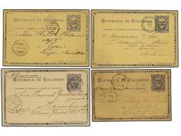 PANAMA. 1891-1901. Cuatro Enteros Postales De COLOMBIA De 2 Ctvos. Circulados A Europa Y USA Con Cancelaciones AGENCIA P - Andere & Zonder Classificatie