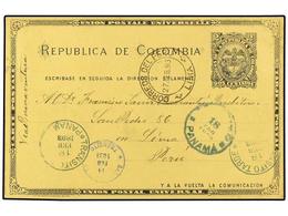 PANAMA. 1893. MEDELLIN A LIMA (Peru). Entero Postal De 2 Ctvos. Fechador TRANSITO TARDE/PANAMA En Azul. - Altri & Non Classificati