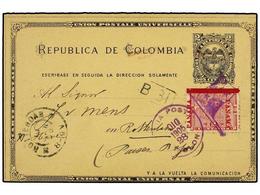 PANAMA. 1905. COLON (Panama) A HOLANDA. Entero Postal De Colombia Doble 2 + 2 Ctvos. Negro Habilitado REPUBLICA/PANAMA C - Altri & Non Classificati