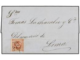 PERU. Yv.7. 1860 (8 Junio). HUACHO A LIMA. 1 Peseta Rojo, Mat. A Tinta ´Huacho´ Por No Disponer De Cancelacion En ésta C - Autres & Non Classés