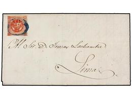 PERU. Yv.7a. 1860 (11 Marzo). CUZCO A LIMA. 1 Peseta Rojo, Mat. Ovalado CUZCO En Azul. - Autres & Non Classés