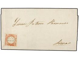 PERU. Yv.8. 1864. CARAZ A LIMA. 1 Dinero Rosa, Mat. CÍRCULO DE PUNTOS CARAZ En Azul. MAGNÍFICA. - Autres & Non Classés