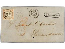 PERU. Sc.12. 1865. FRONT ONLY. LIMA To SANTA MARTA (Colombia). 1 Dinero Red Paying The Local Postage And Indicated By Ha - Otros & Sin Clasificación