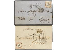 PERU. Sc.12 (2). 1865. Dos Cartas Circuladas De LIMA A GENOVA Circuladas El Mismo Día A Dos Direcciones Distintas Con Se - Other & Unclassified