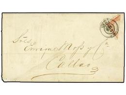 PERU. Sc.12c. 1866. LIMA A CALLAO. 1 Dinero Rosa Bisectado (parte Superior Izquierda Del Sello) Mat. FECHADOR Lima. - Other & Unclassified