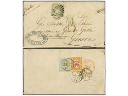 PERU. Sc.14. 1873. CALLAO A GÉNOVA. 1 Dinero Verde. Mat. De La B.P.O. C38. Tasada A La Llegada Con ´23´ Décimas Pagadas - Otros & Sin Clasificación